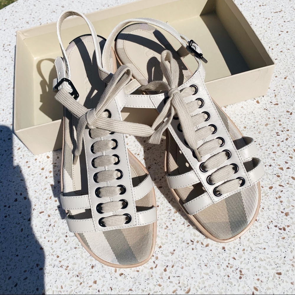 NWT Authentic Burberry Check Laceup Gladiator Flat